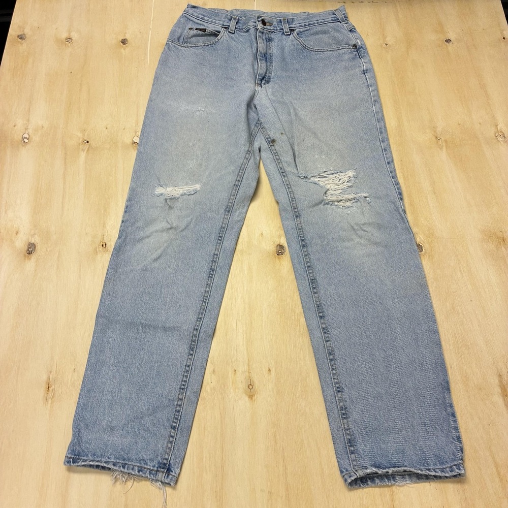 Lee Jeans Mens 34x32 Light Wash Blue Denim Regular Straight Distressed Casual